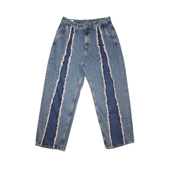 Zara High-Rise Frayed Panel Wide-Leg Jeans – Size 34 - Picture 3 of 7